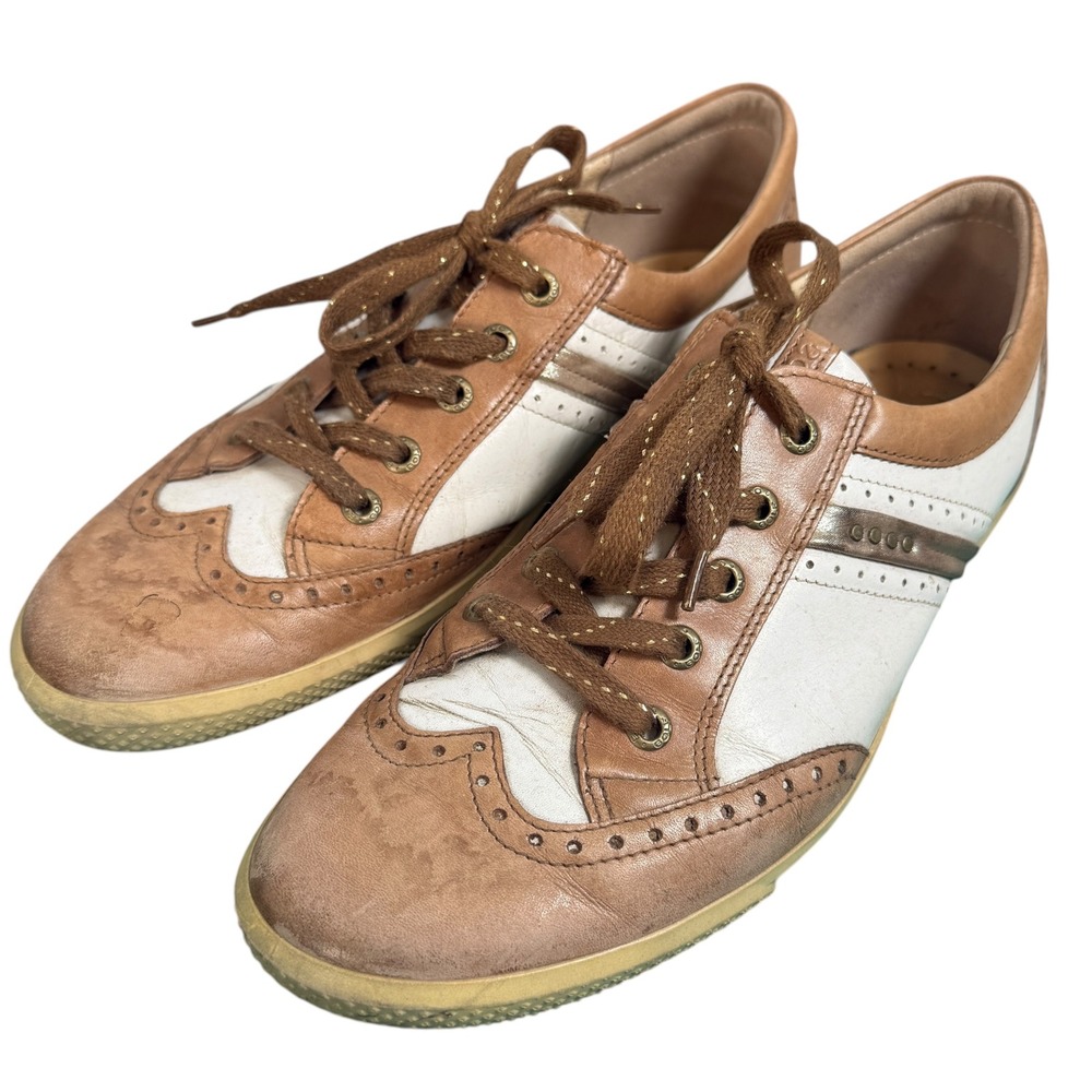 VTG ECCO Women 42 Brown White Leather Wingtip Golf Sneakers Brogue Lace Up Shoes